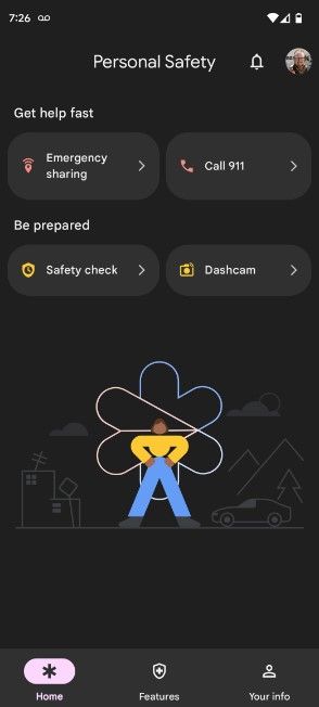 Dash cam mode in the Personal Safety app