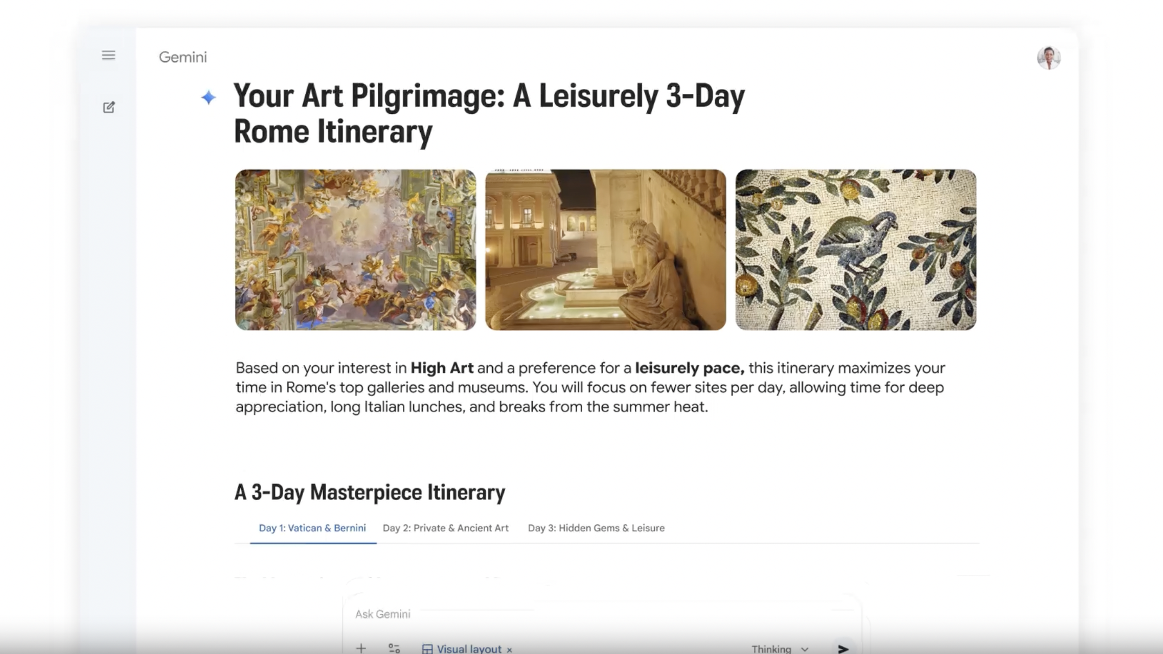 A screenshot of Google Gemini and trip planning