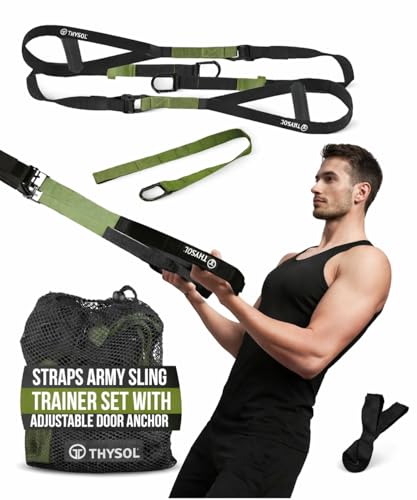 Thysol&amp;reg; Resistance Trainer Pro Exercise Straps Army | Sling Trainer Set With Adjustable Door Anchor | Fitness Home Workouts - Suitable for Travelling &amp;amp; for Training Indoor &amp;amp; Outdoor (army Green)