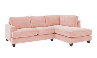 blush pink sofa with white background