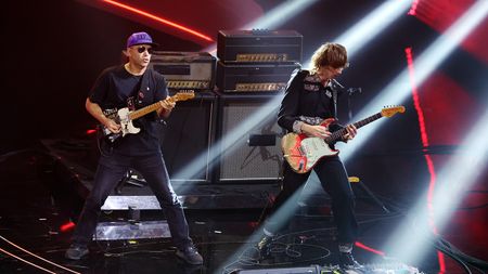  Tom Morello and Thomas Raggi attend the 73rd Sanremo Music Festival 2023 at Teatro Ariston on February 09, 2023 in Sanremo, Italy