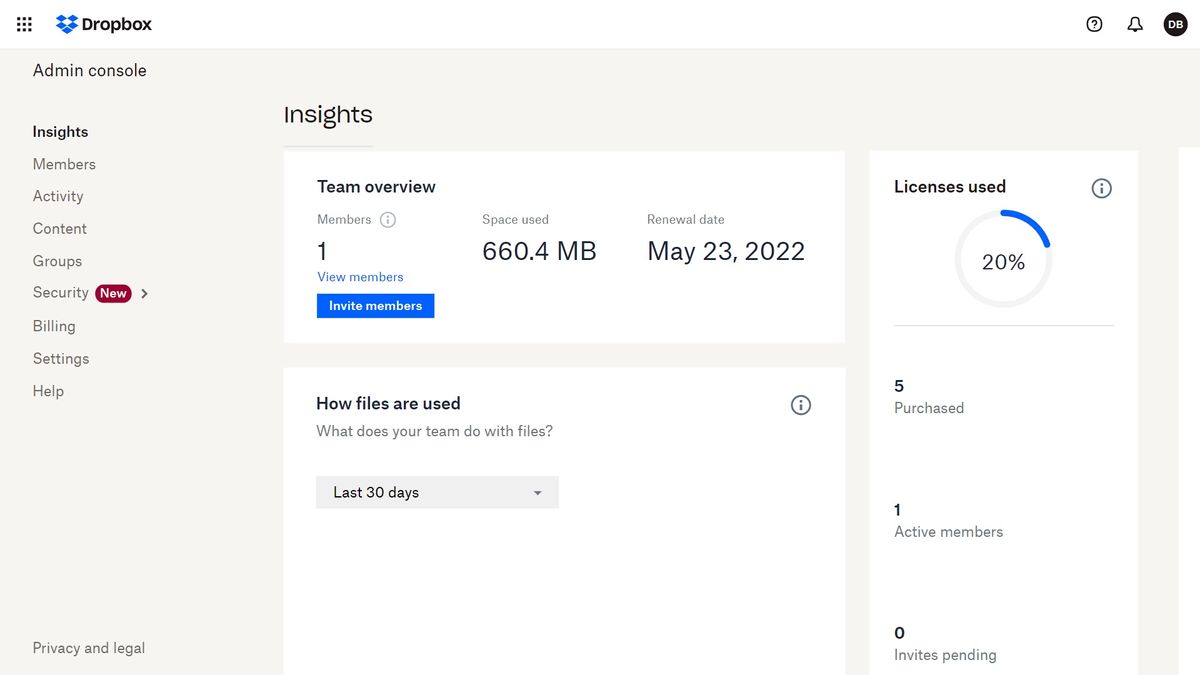 Dropbox admin panel