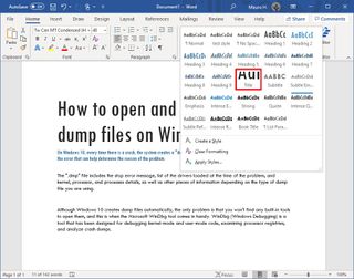 Styles options in Word