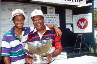 Tiger Woods celebrates US Junior Amateur Championship win