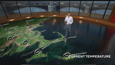The station's new AR/VR studio being used to cover the region's weather. 