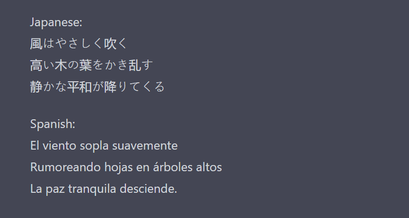 ChatGPT creates a haiku in four languages