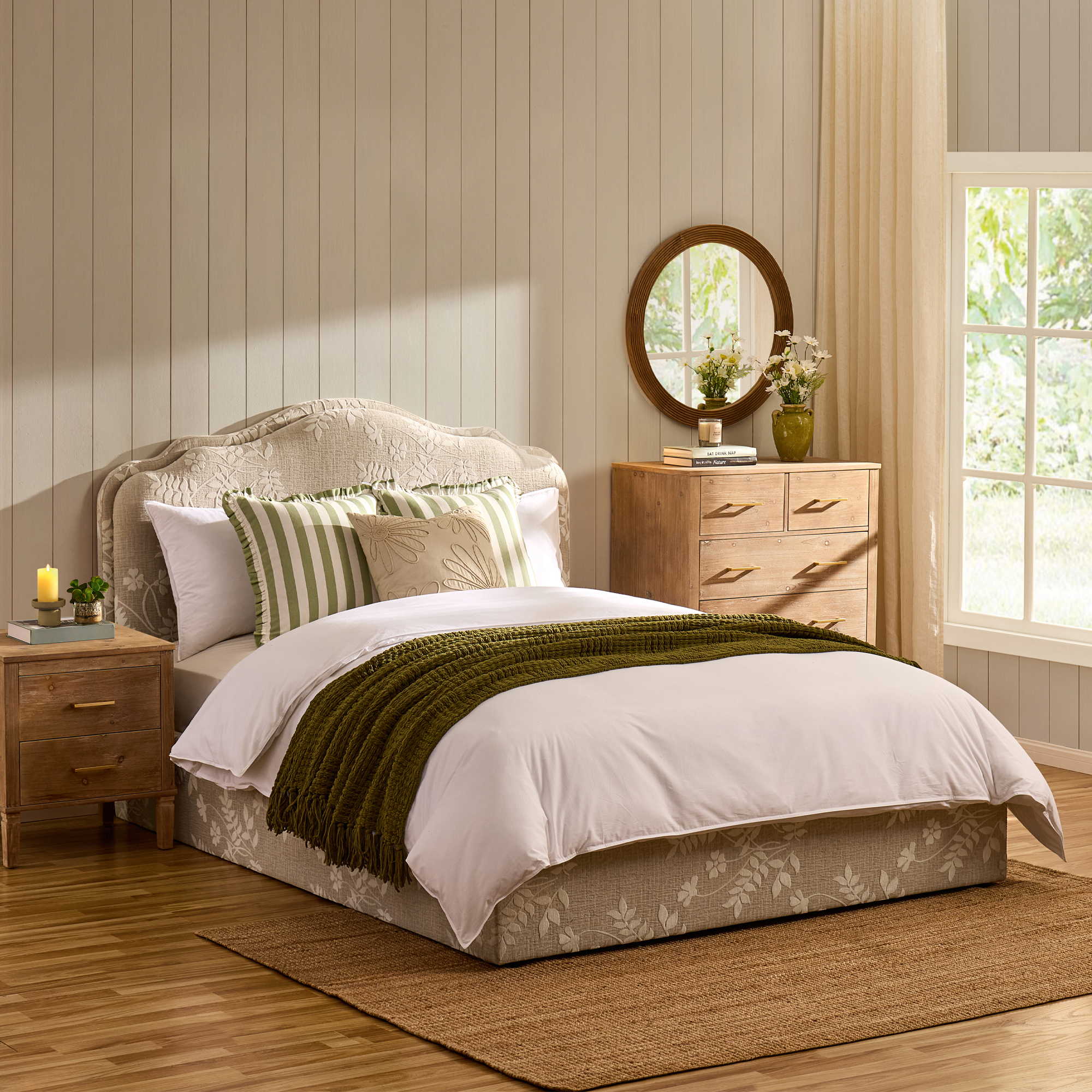 An upholstered bed from DUSK