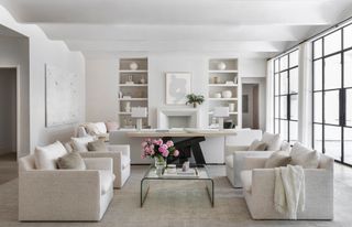 Neutral living room with furniture arranged in conversational style