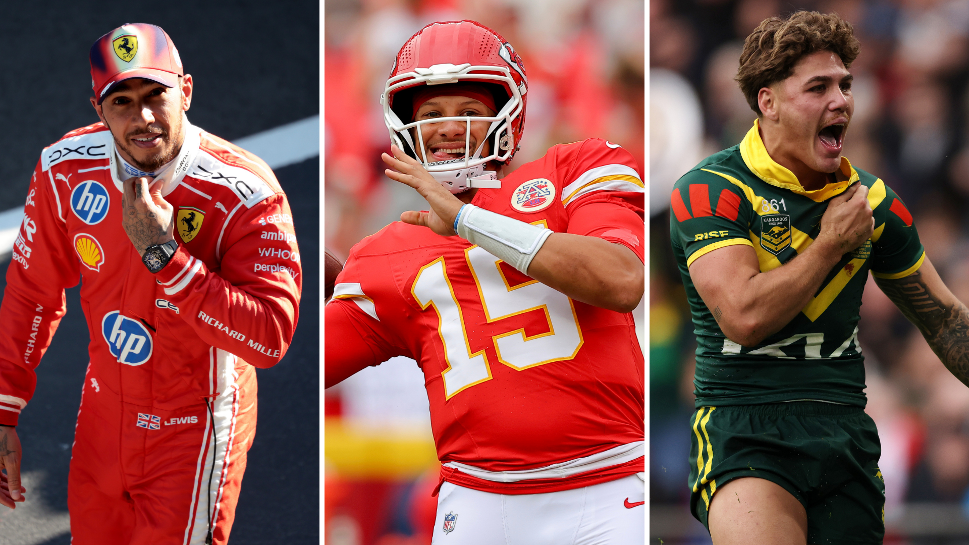 Lewis Hamilton, Patrick Mahomes and Reece Walsh