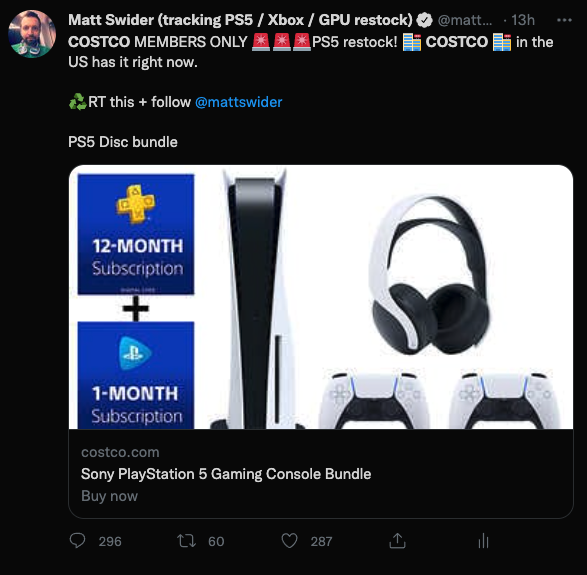 PS5 restok Twitter tracker Costco