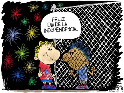Political Cartoon U.S. Fourth of July Trump immigration policy family separation