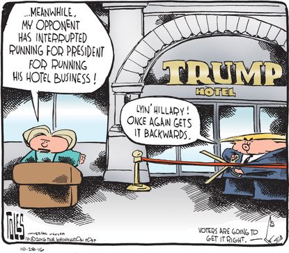 Political cartoon U.S. Trump hotel business