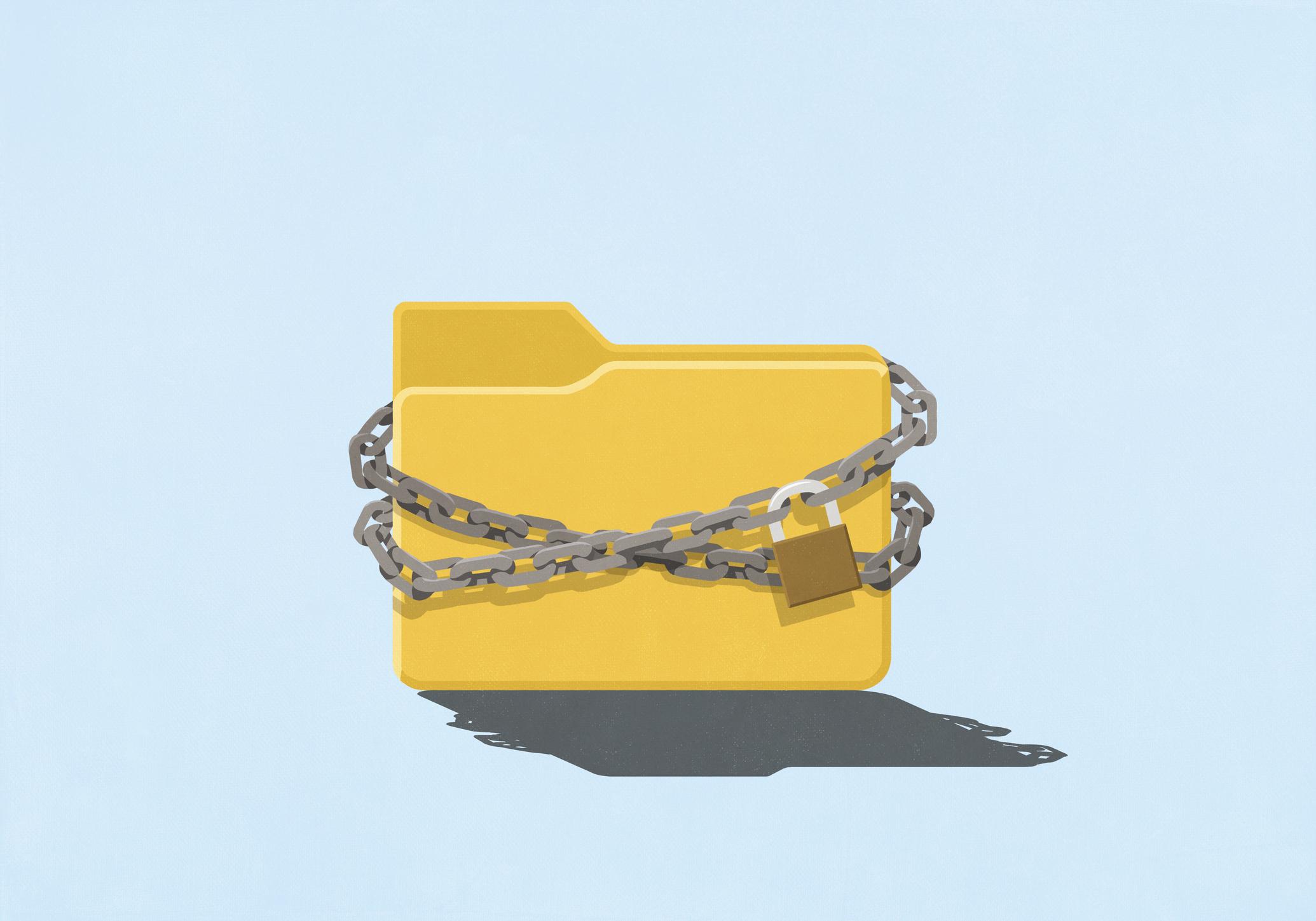  Chain and padlock around encrypted file folder 