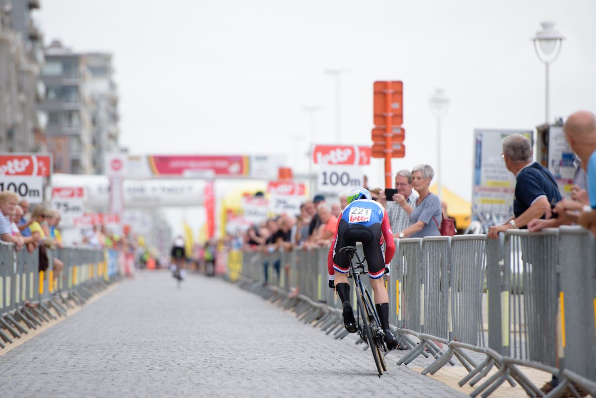 Annemiek van Vleuten (Netherlands) has the finish in her sights at the 4.4 km Prologue of the Lotto Belgium Tour
