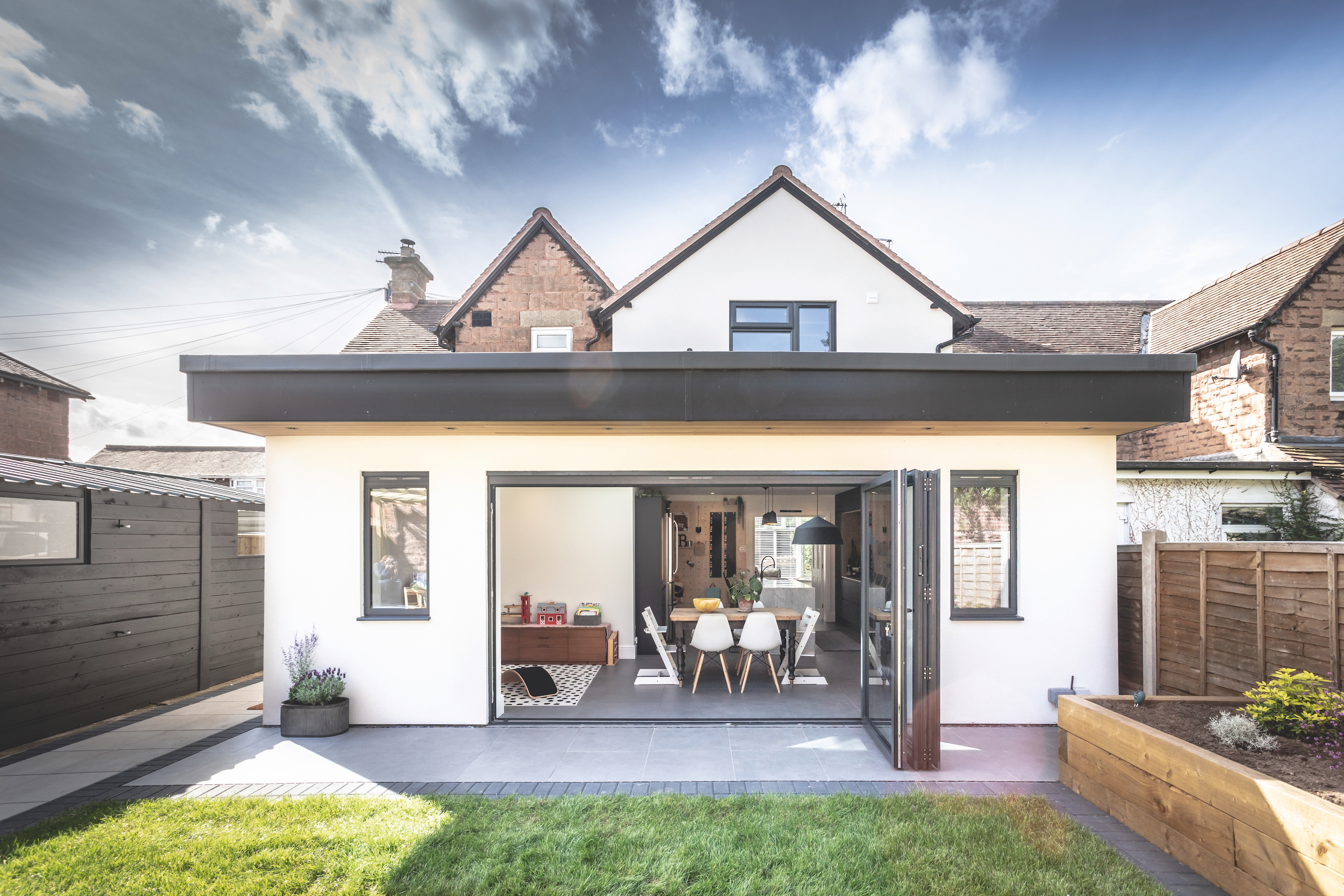 white rendered rear kitchen extension