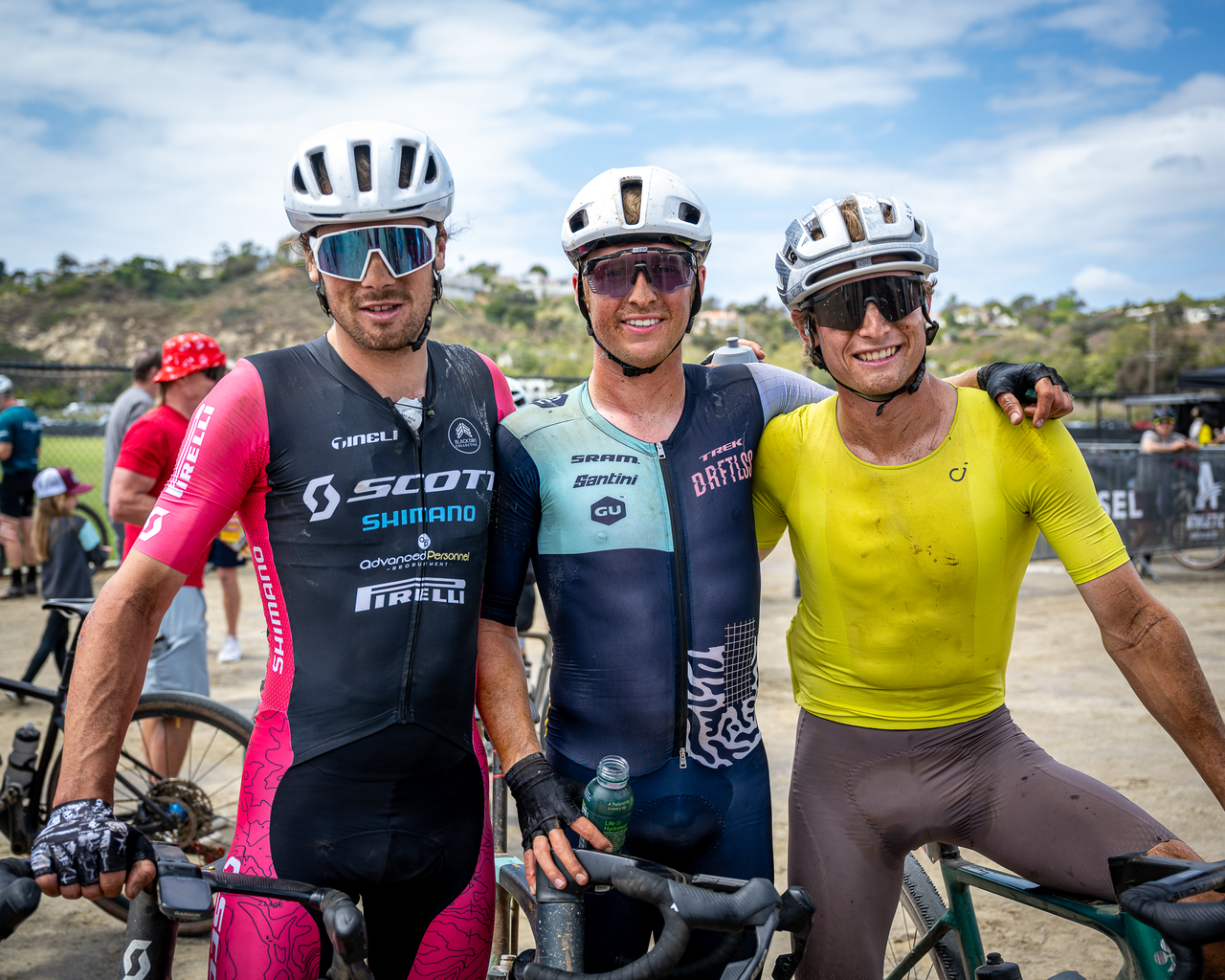 The top 3 elite men at 2026 BWR California (L to R): third-placed Matthew Wilson, winner Daxton Mock, and runner-up Lance Haidet
