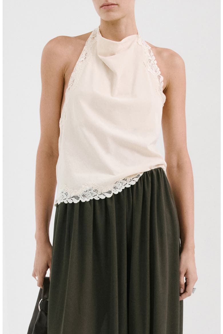 Kristen Draped Lace Detail Cotton Halter Top