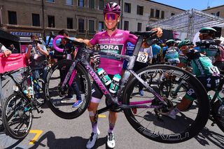 Pascal Ackermann (Bora-Hansgrohe) is thrilled to receive his custom-painted Specialized Venge at the 2019 Giro d'Italia