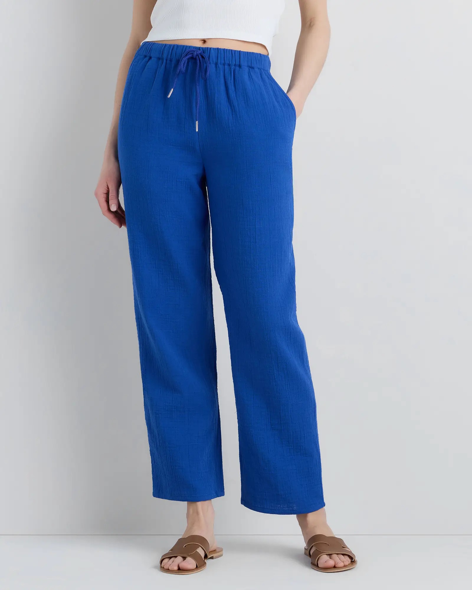 100% Organic Cotton Gauze Straight Leg Pants in Orchid Blue