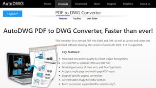 Website screenshot for AutoDWG PDF to DWG Converter