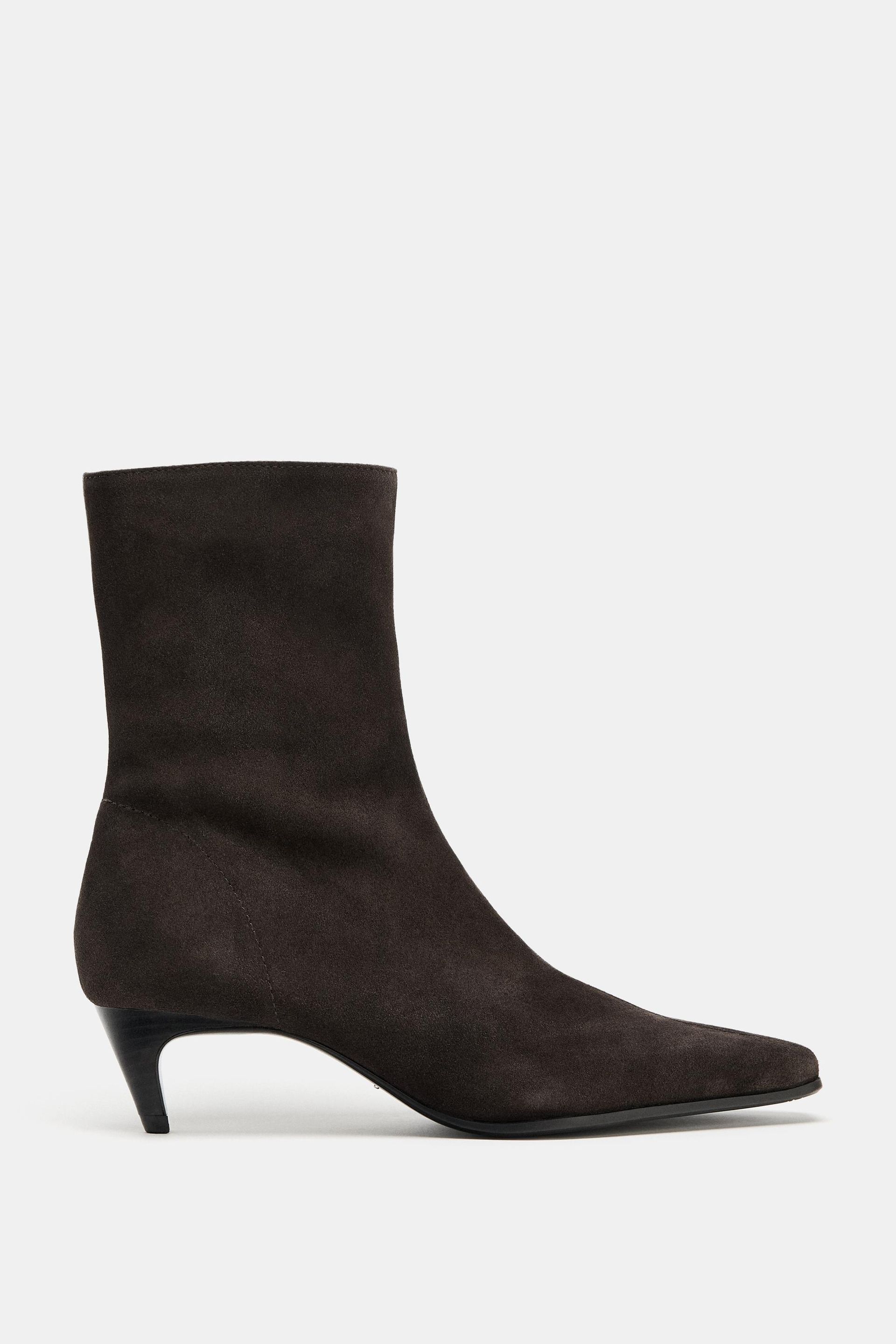 Split Leather Kitten Heel Ankle Boots