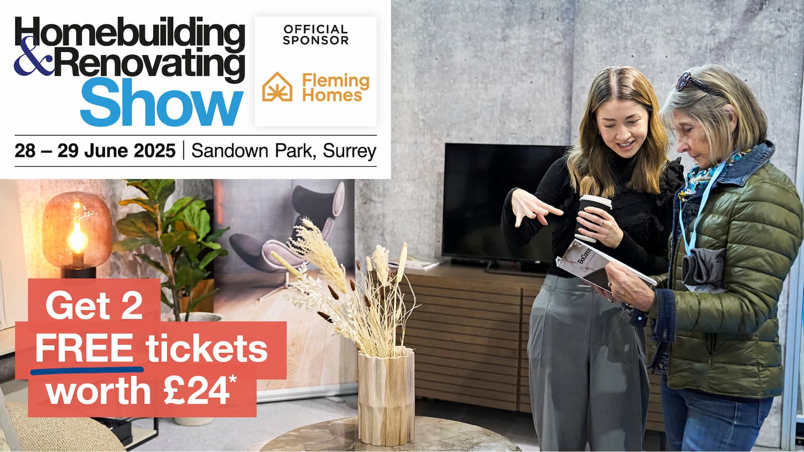 A promo image for the Surrey Homebuilding & Renovating Show offering two free tickets