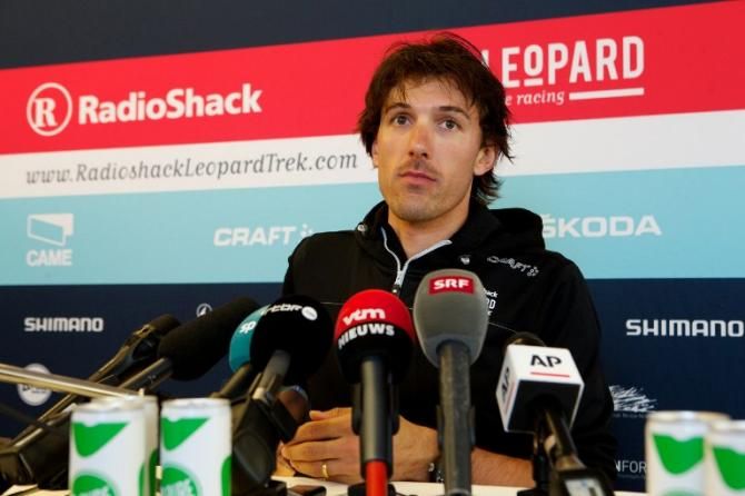 Fabian Cancellara (RadioShack-Leopard) speaks at the Tour of Flanders press conference