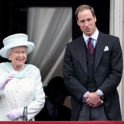 london, england june 05 queen elizabeth ii and prince william, duke of cambridge on the balcony of buckingham palace after the service of thanksgiving at stpaul’s cathedral on june 5, 2012 in london, england for only the second time in its history the uk celebrates the diamond jubilee of a monarch her majesty queen elizabeth ii celebrates the 60th anniversary of her ascension to the throne thousands of wellwishers from around the world have flocked to london to witness the spectacle of the weekend's celebrations photo by oli scarffgetty images