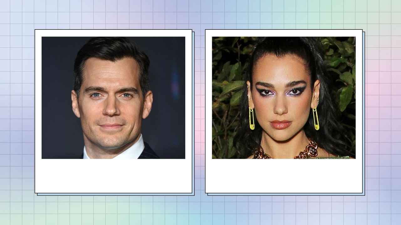 Collage of Henry Cavill and Dua Lipa