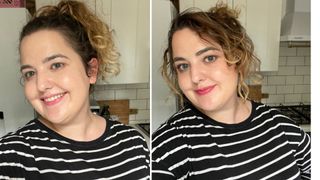 Our Beauty Editor Rhiannon Derbyshire, who tested the L'Oreal True Match Foundation review. This shows two shots - one with just foundation, one with a full face of makeup