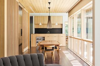 timber kitchen in hamptons house