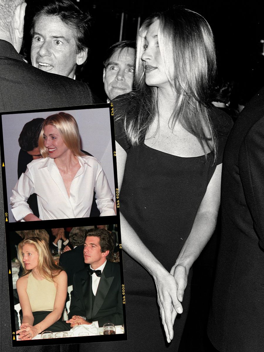 Carolyn Bessette-Kennedy wearing her blonde hair long and textured while attending events.
