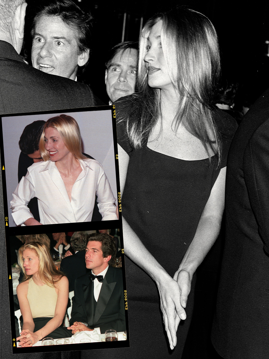 Carolyn Bessette-Kennedy wearing her blonde hair long and textured while attending events.