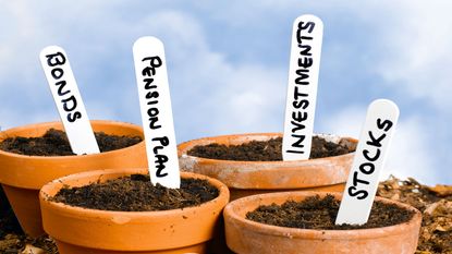 Flowerpots with investment labels 