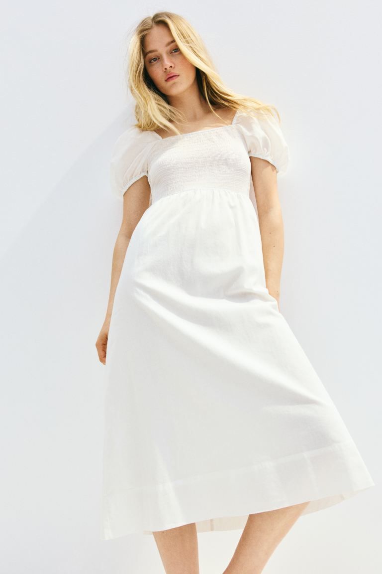 Puff-Sleeved Cotton Dress