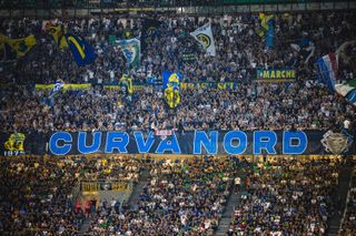 Inter fans in the Curva Nord at the San Siro