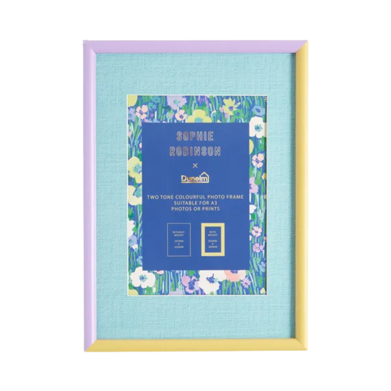 A lilac and yellow two tone color frame