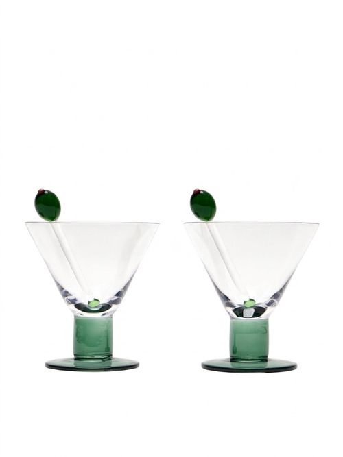 Glass Olive Martini Glasses Set of Two