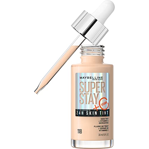 Maybelline Super Stay Up to 24hr Skin Tint, Radiant Light-To-Medium Coverage Foundation, Makeup Infused With Vitamin C, 118, 1 Count