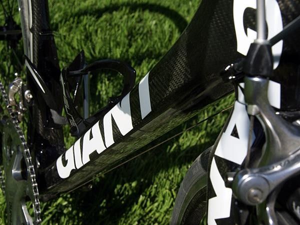 The huge down tube uses a rounded rectangular profile