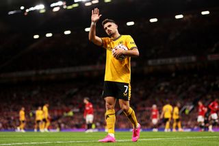 Wolves vs Brighton live stream Pedro Neto of Wolverhampton Wanderers prepares to take a corner during the Premier League match between Manchester United and Wolverhampton Wanderers at Old Trafford on August 14, 2023 in Manchester, England. (Photo by Jack Thomas - WWFC/Wolves via Getty Images)