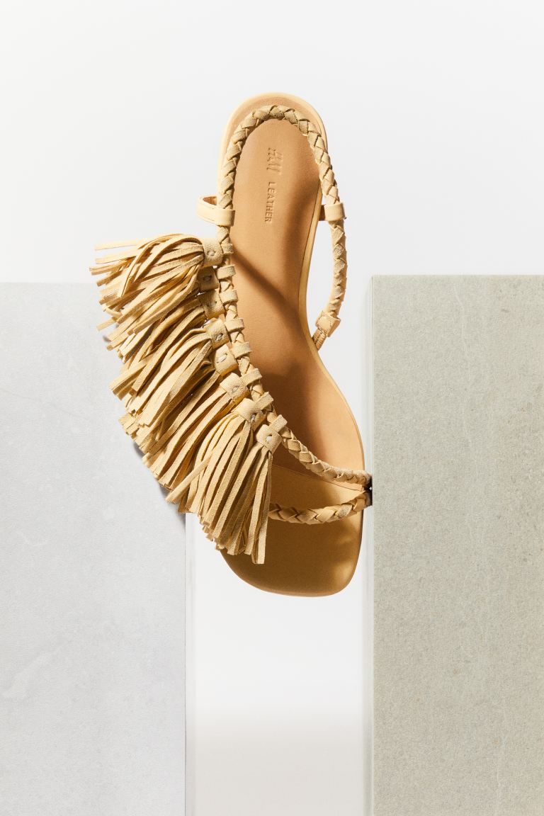 Fringe-Trimmed Heeled Sandals