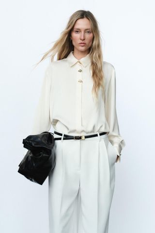 ZARA, Satin Shirt With Golden Buttons