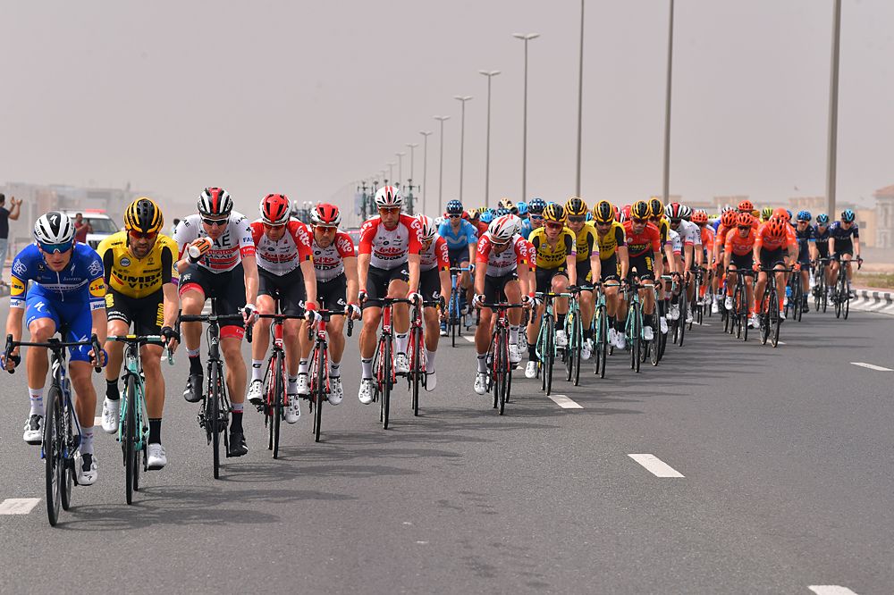 The peloton racing during stage 5 at the UAE Tour