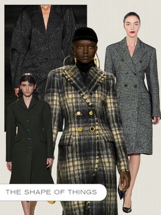 a collage of runway images from the fall/winter 2024 collections featuring the season's top coat trends