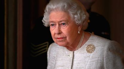 Queen Elizabeth II prepares to greet Kazakhstan President Nursultan Nazarbayev at Buckingham Palace on November 4, 2015 in London, England.