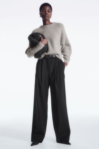 Custom designed wide-leg wool pants