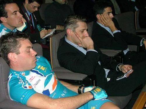 Franck Bouyer sleeping during the team presentation