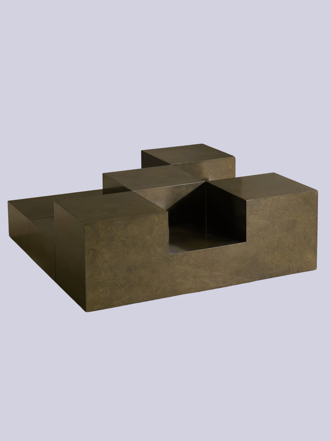 A segmented coffee table with storage nooks