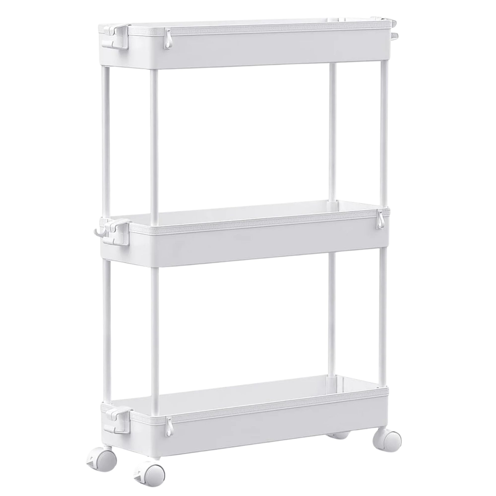 White narrow rolling cart